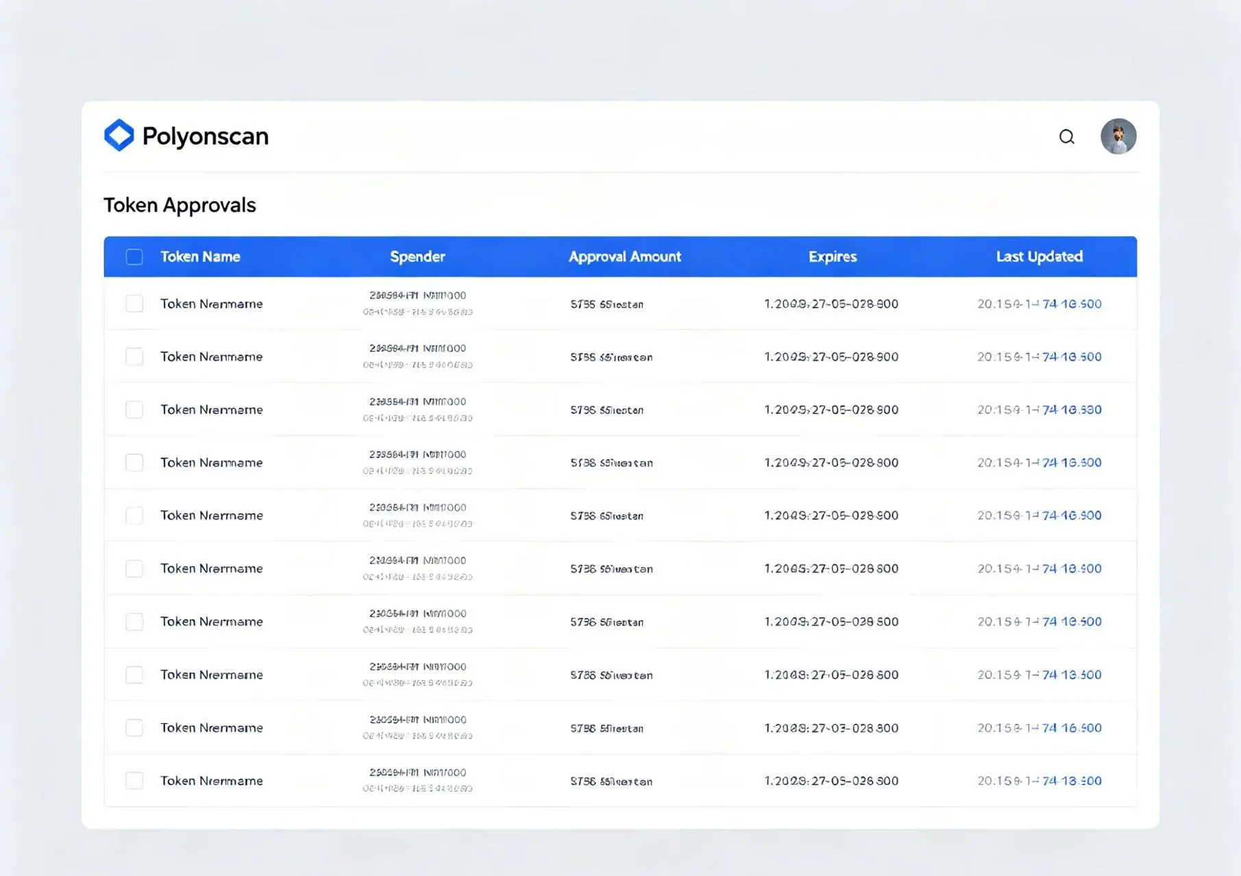 Polygonscan 的 Token Approvals 页面示意图，展示代币授权列表和撤销按钮