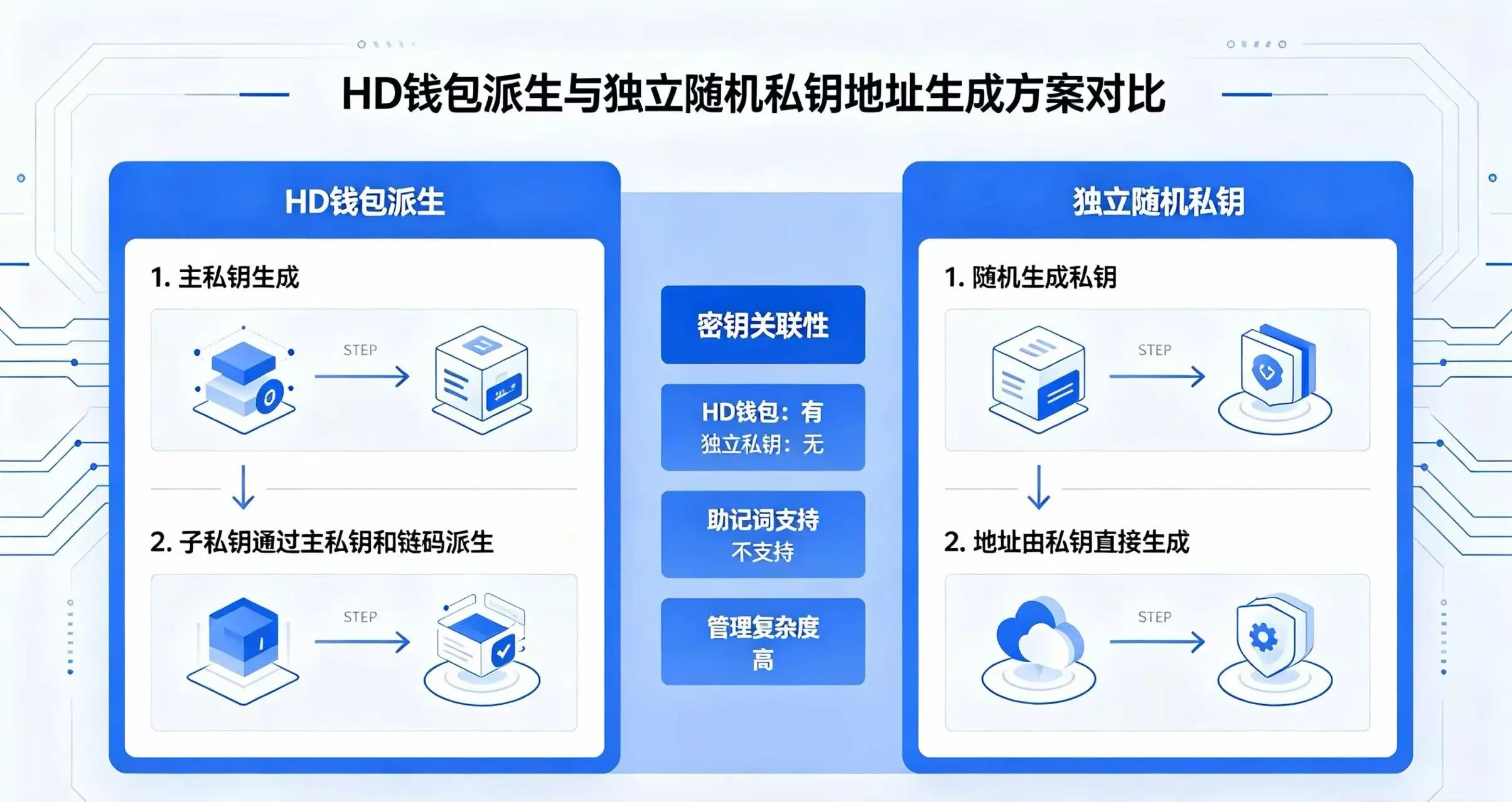 HD 钱包派生与独立私钥地址生成方案对比 HD 钱包派生与独立私钥地址生成方案对比