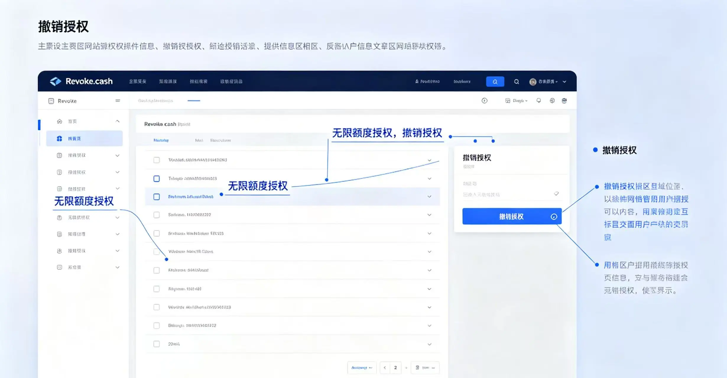 Revoke.cash 网站撤销授权操作界面 Revoke.cash 网站撤销授权操作界面