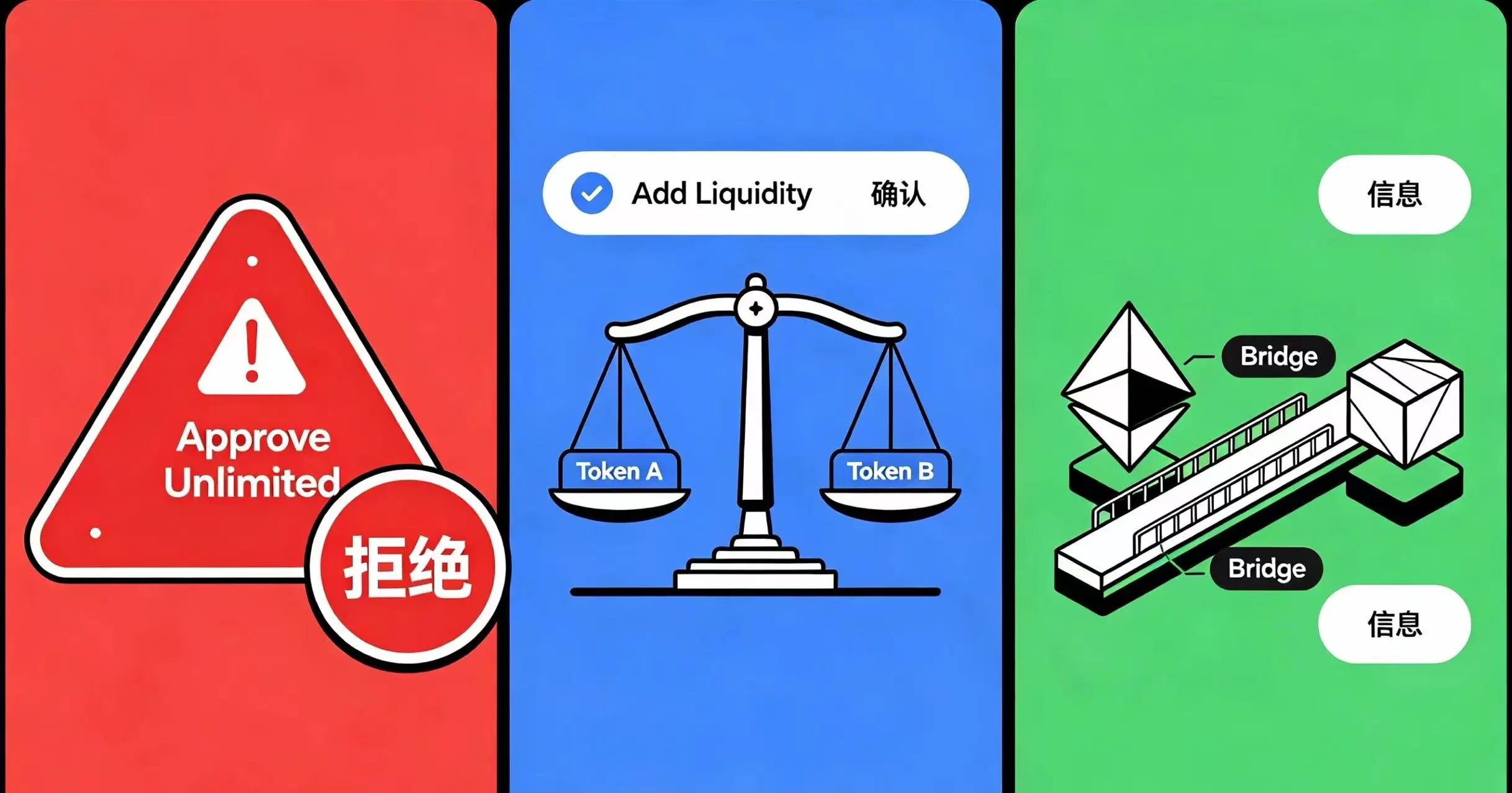DeFi 签名类型与风险警示示意图 DeFi 签名类型与风险警示示意图
